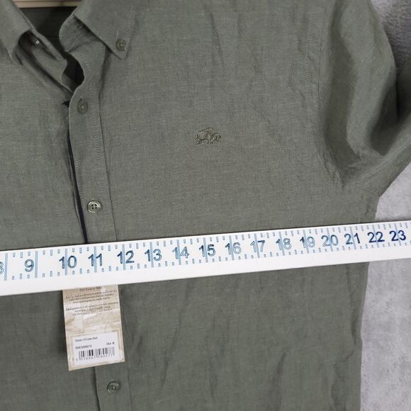 Raging Bull Button Up Shirt Mens Olive Size M Long Sleeve Linen Blend Logo NWT - Picture 7 of 16